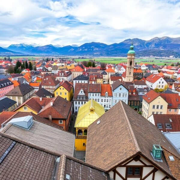 Blick vom Stadtturm über die Dächer der Innsbrucker Altstadt - zentrale Sehenswürdigkeit von Innsbruck Blick vom Stadtturm über die Dächer der Innsbrucker Altstadt - zentrale Sehenswürdigkeit von Innsbruck