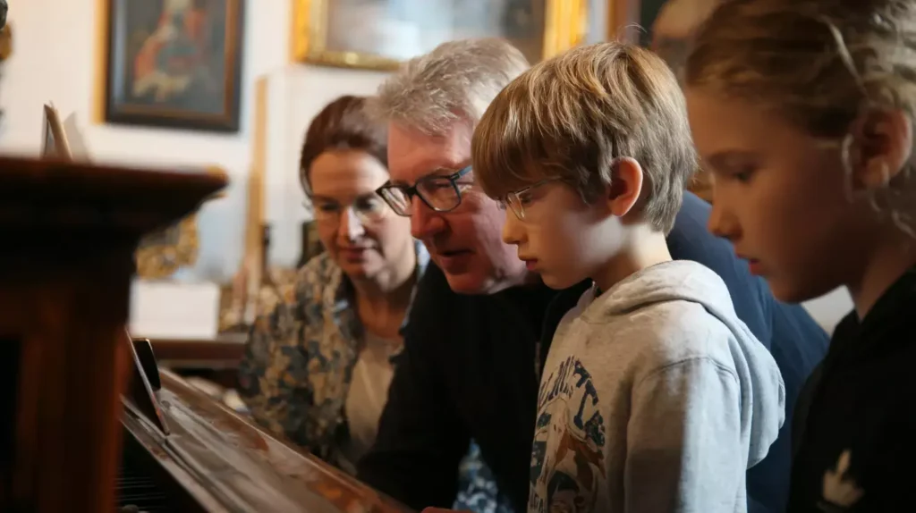 Familie besucht Mozarts Geburtshaus in Salzburg