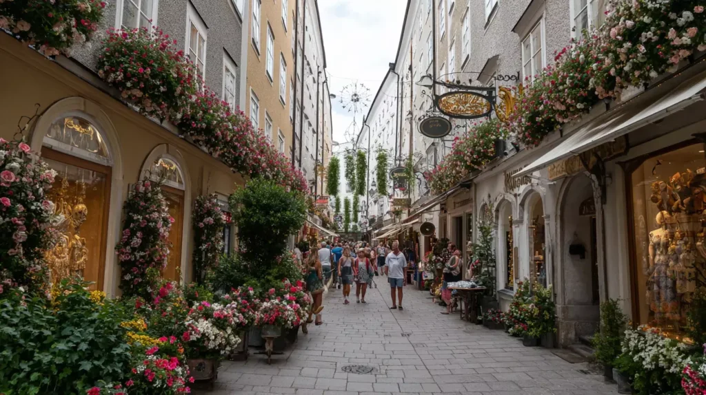 Salzburg Shopping in der Linzer Gasse mit traditionellen Geschäften